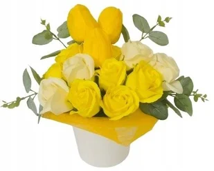 Bukiet Gotowy Prezent Żółte Róże Tulipan Kwiaty Mydlane Prezent Box Stroik - Sztuczne kwiaty - miniaturka - grafika 1