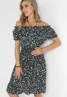 Sukienki - Czarna Bawełniana Sukienka Hiszpanka w Kwiaty z Marszczoną Gumką w Talii Rosaliya - miniaturka - grafika 1