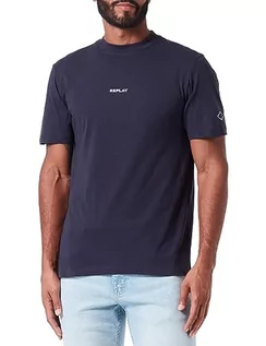Koszulki męskie - Replay T-shirt męski, 576 Midnight Blue., XXL - grafika 1