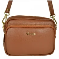 Torebki damskie - VEZZE mała skórzana listonoszka brąz camel - miniaturka - grafika 1