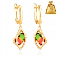 Kolczyki - Złote Kolczyki Wiszące Ze Stali Chirurgicznej Z Kryształkami Kolorowe 18K - miniaturka - grafika 1