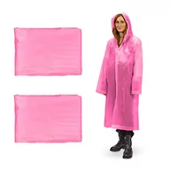 Kurtki męskie - Relaxdays Płaszcz przeciwdeszczowy, zestaw 2 sztuk, z kapturem, ponczo przeciwdeszczowe wielokrotnego użytku, dla kobiet i mężczyzn, wodoszczelny, długi, lekki, różowy - miniaturka - grafika 1