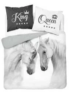 Pościel - Detexpol Pościel bawełniana 220x200 konie białe 3731 A 2 poszewki 70x80 Holland Natura 69 - miniaturka - grafika 1