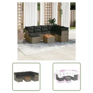 Sofy ogrodowe - The Living Store 8-częściowa sofa ogrodowa z poduszkami z szarego polirattanu - miniaturka - grafika 1