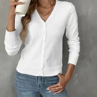 Swetry damskie - TEMU Kardigan damski z dekoltem w serek na guziki, jednokolorowy - miniaturka - grafika 1
