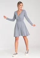 Sukienki - Rozkloszowana sukienka zakładana kopertowa - sukienka szara M1050 rozmiarL - miniaturka - grafika 1