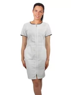 Odzież medyczna - Sukienka medyczna kosmetyczna na suwak kolor biały z granatową  lamówką krótki rękaw 46 - miniaturka - grafika 1