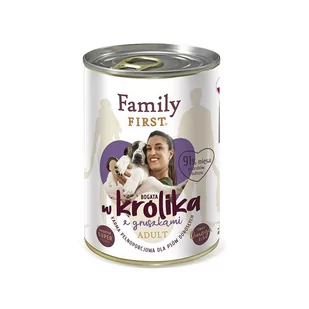 FAMILY FIRST - Mokra karma dla psa dorosłego KRÓLIK Z GRUSZKĄ puszka 400g - Mokra karma dla psów - miniaturka - grafika 1