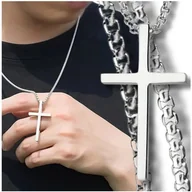 Naszyjniki męskie - Męski naszyjnik wykonany ze srebrnej stali chirurgicznej z krzyżykiem - miniaturka - grafika 1