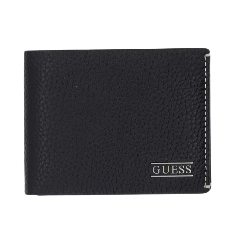 GUESS Czarny duży portfel męski z naturalnej skóry Boston Bifold M