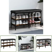Szafki na buty - The Living Store Ławka na buty dąb wędzony 82x32x47 cm Materiał drewnopochodny - miniaturka - grafika 1