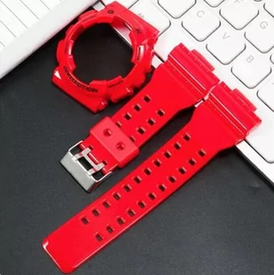 2W1 opaska pasek + etui BEZEL do Casio G-SHOCK GA-100 GA-110 GD-100 G-8900 czerwona glossy (czarny napis; srebrna klamra) - Akcesoria do smartwatchy - miniaturka - grafika 1