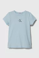 Koszulki dla dziewczynek - Calvin Klein Jeans t-shirt bawełniany dziecięcy kolor niebieski - miniaturka - grafika 1