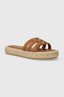 Klapki i japonki damskie - Tommy Hilfiger klapki skórzane AUTHENTIC FLAT LTHR ESPADRILLE damskie kolor brązowy na platformie FW0FW07745 - miniaturka - grafika 1