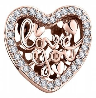 Charms Srebrny Serce Love You zawieszka Rose 925