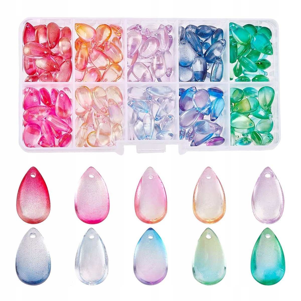 Zestaw szklanych koralików w kształcie łezki do robienia biżuterii 200 szt.