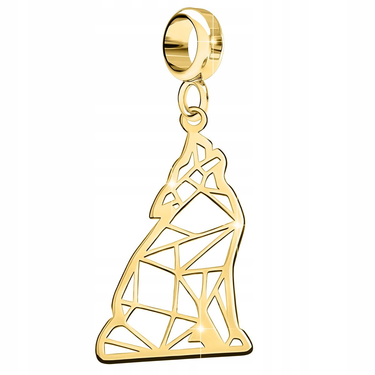 Charms Złoty Blaszka z Psem Wilkiem Ażurowy Pies Wolf Wilk SREBRO 925