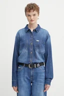 Koszule damskie - Guess Jeans koszula jeansowa damska kolor granatowy relaxed z kołnierzykiem klasycznym W5YH0D D5M8A - miniaturka - grafika 1