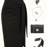 Spódnice - TEMU Elegancka Spódnica Ołówkowa z Wiązaniem w Talii dla Kobiet – Jednokolorowa - miniaturka - grafika 1