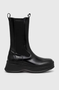 Calvin Klein sztyblety skórzane PITCHED CHELSEA BOOT damskie kolor czarny na platformie HW0HW01686 - Botki damskie - miniaturka - grafika 1