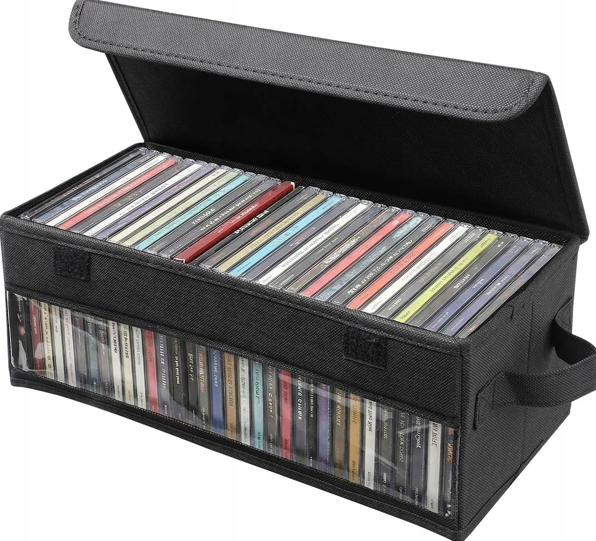 PUDEŁKO NA PŁYTY CD 36X16X14CM ORGANIZER ETUI CZARNY Z POKRYWKĄ SKŁADANE