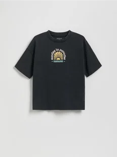 Reserved - Bawełniany t-shirt oversize - czarny - Koszulki dla chłopców - miniaturka - grafika 1