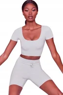 Koszulki i topy damskie - OH POLLY TOP DAMSKI SZARY GŁADKI KRÓTKI L 0A3D4_B* T3A - miniaturka - grafika 1