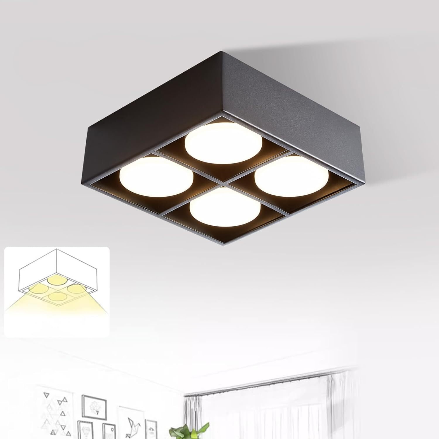 ZMH LED lampa sufitowa czarna 4 płomienie reflektor natynkowy ciepły biały GX53 20W reflektor sufitowy obrotowy reflektor kątowy do kuchni salonu jadalni korytarza przedpokoju