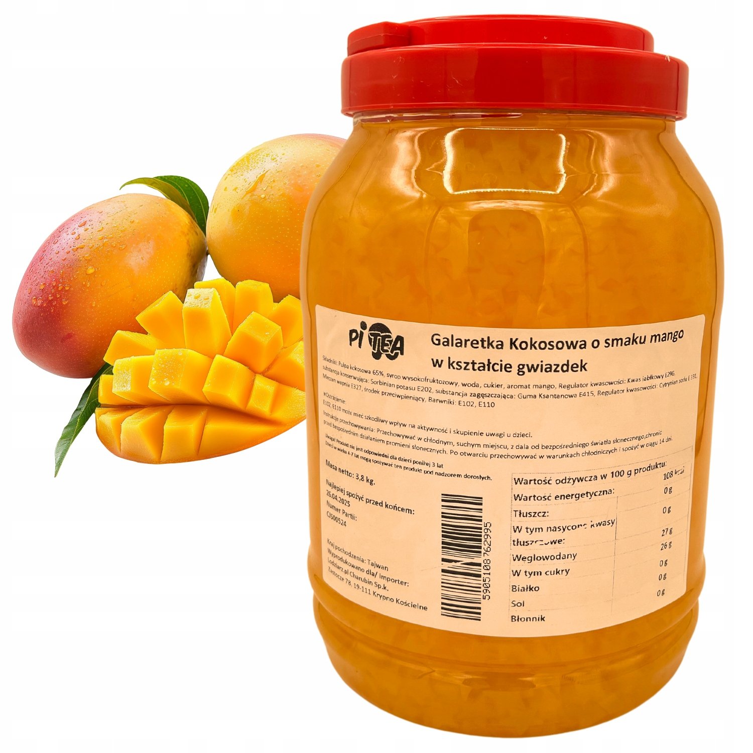Żelki do Bubble Tea nata de coco jelly 3,8kg Mango Gwiazdki