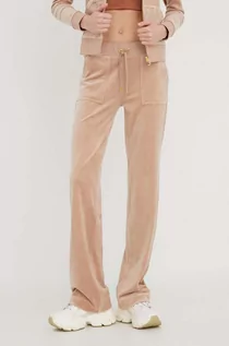 Spodnie damskie - Juicy Couture spodnie dresowe welurowe kolor beżowy gładkie - grafika 1