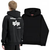 Bluzy męskie - Bluza z kapturem Alpha Industries Label Backprint Hoodie 258333 03 - Czarna - miniaturka - grafika 1