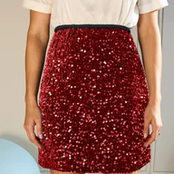 Spódnice - TEMU Damska Błyszcząca Czerwona Cekinami - Elegancka Sukienka A-Line na Imprezy, Krótka i Lśniąca, Pranie w Praniu Maszynowym - Długość Tańcowa (Bez - miniaturka - grafika 1