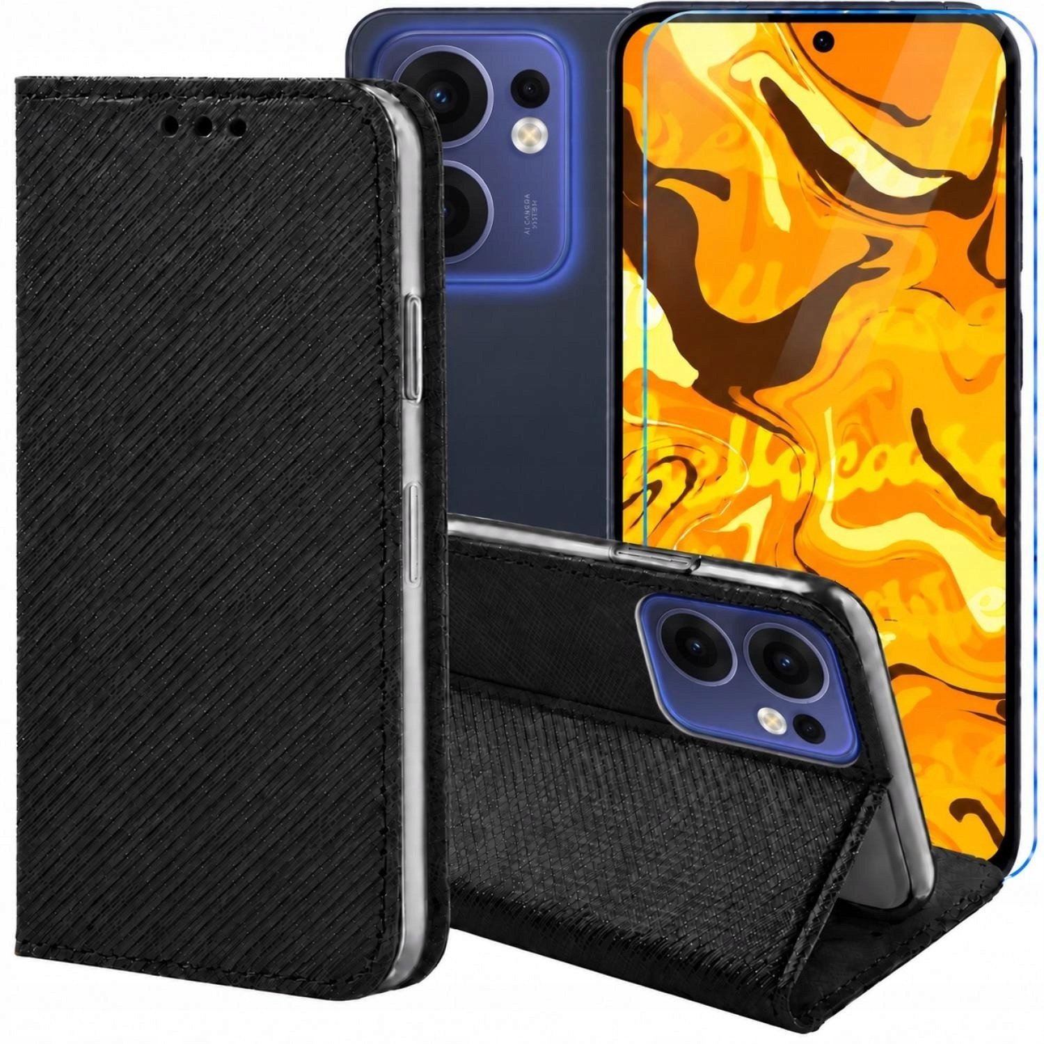 Hello Case Etui z Klapką Do Oppo Reno13 5G Czarne, Zamykane, Magnetyczne Szkło