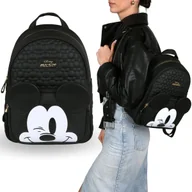 Plecaki - DISNEY Myszka Mickey Czarny, pikowany plecak MŁODZIEŻOWY, POJEMNY damski miejski plecak 24x33x10 cm - miniaturka - grafika 1