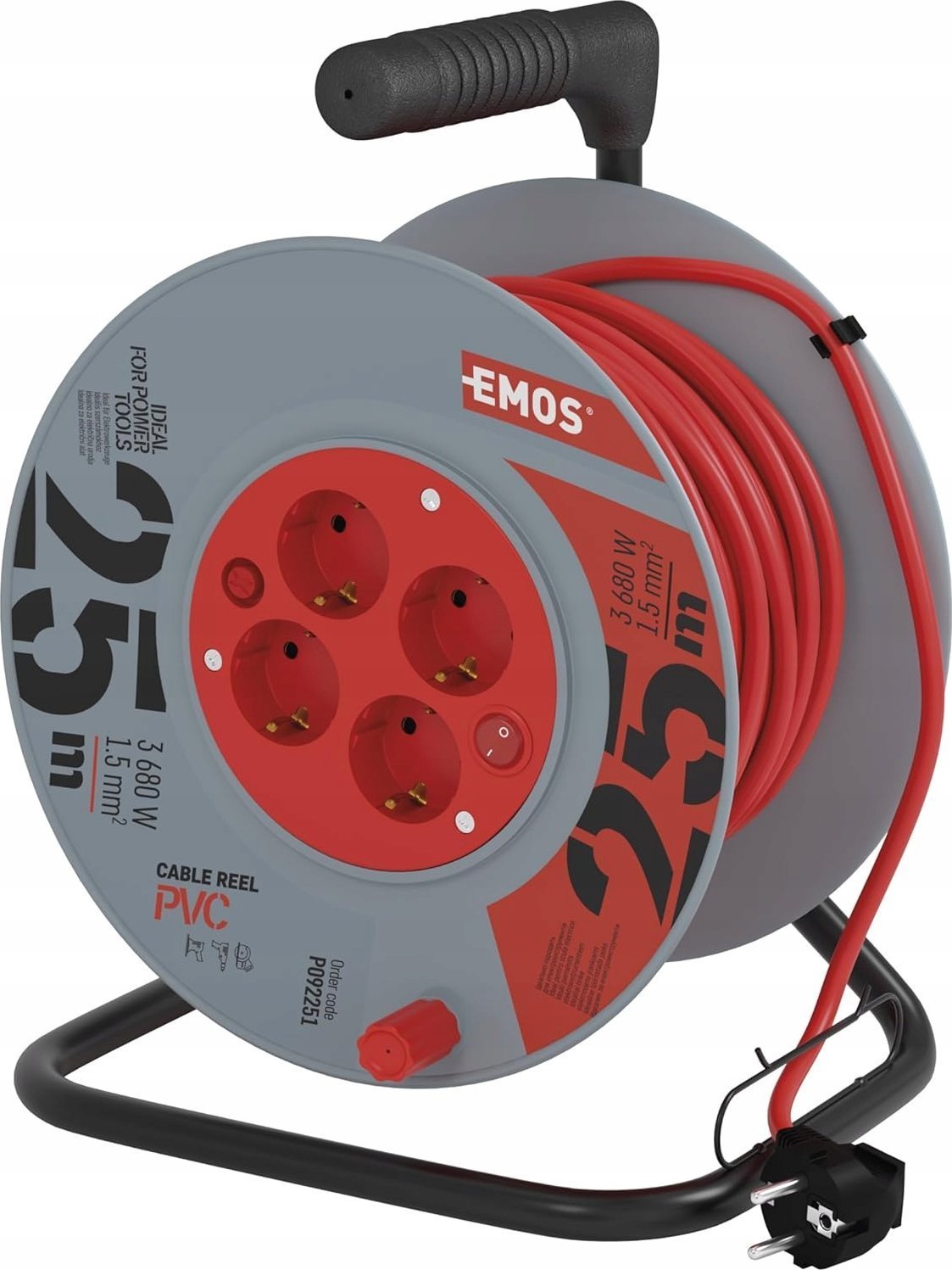 PVC Extension Cord Reel- 4 sockets, 25m, 1,5mm2 SCHUKO P092251