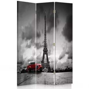 Parawan pokojowy FEEBY, Czerwone auto w Paryżu, Dwustronny 110x170cm 3-częściowy - Parawany - miniaturka - grafika 1