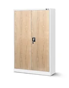 Szafki BHP - Biurowa szafa metalowa KEVIN: biały/dąb sonoma 90x140 cm (1385), na dokumenty, na narzędzia - miniaturka - grafika 1