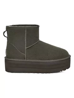 Botki damskie - UGG Skórzane botki "W Classic Mini Platform" w kolorze ciemnozielonym - grafika 1