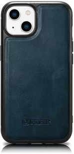 iCarer Leather Oil Wax etui pokryte naturalną skórą do iPhone 14 Plus (kompatybilne z MagSafe) niebieski (WMI14220719-BU) - Etui i futerały do telefonów - miniaturka - grafika 1