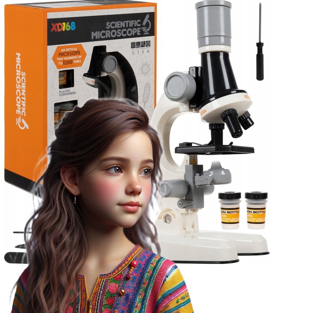 Mikroskop 1200 Extra fiolki Pro LED Zestaw choinkę Szkoła Prezent dziecka
