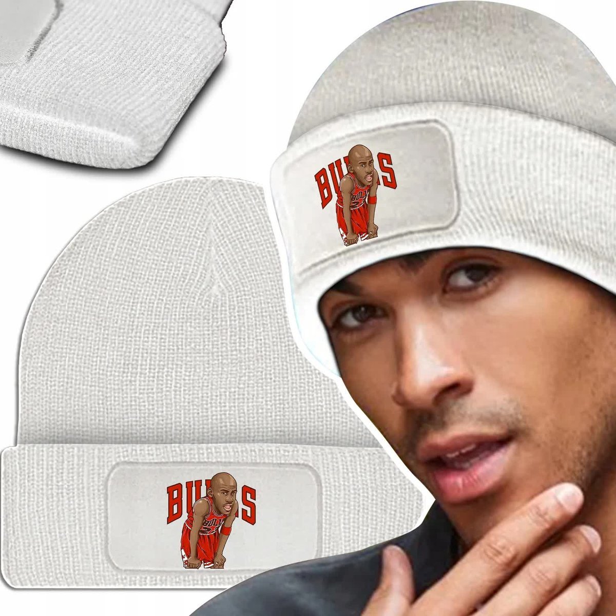 Ciepła Czapka Zimowa Biała CHICAGO BULLS Modne Wz