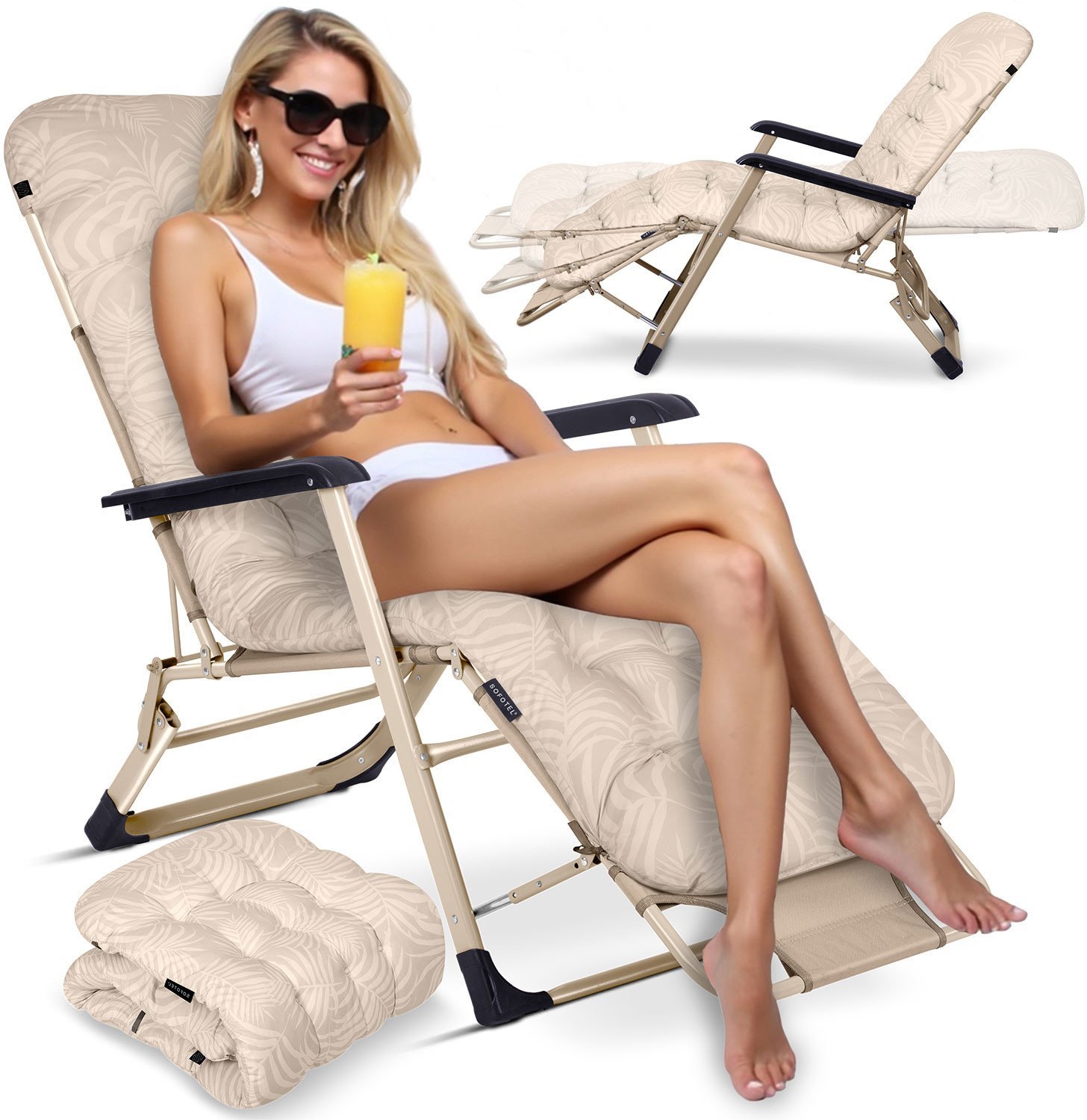 Leżak ogrodowy składany z poduszką Sofotel ChillWell beżowy