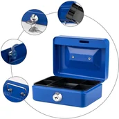 Akcesoria do monitoringu - Metalowa Kasetka Na Pieniądze Klucze Monety Pieczątki Sejf Niebieska - miniaturka - grafika 1