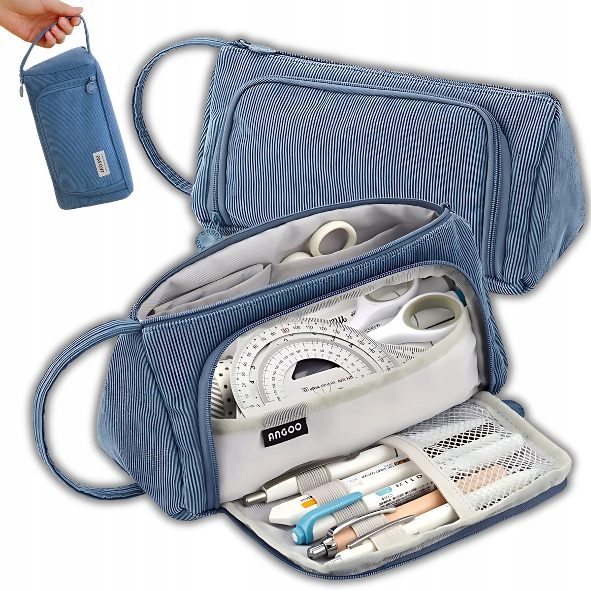 PIÓRNIK SASZETKA DO SZKOŁY NA PRZYBORY SOLIDNY ŁADNY NIEBIESKI POJEMNY