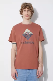Koszulki męskie - Columbia t-shirt bawełniany Rapid Ridge kolor czerwony z nadrukiem 1888813 - grafika 1