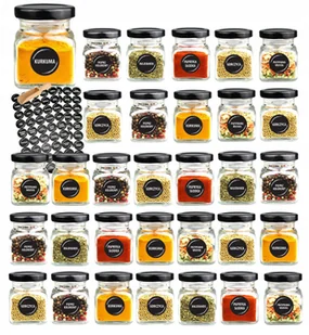 Słoiki na przyprawy 120 ml x32 szt z czarną zakrętką 90 etykiet czerpak - Pojemniki kuchenne - miniaturka - grafika 1