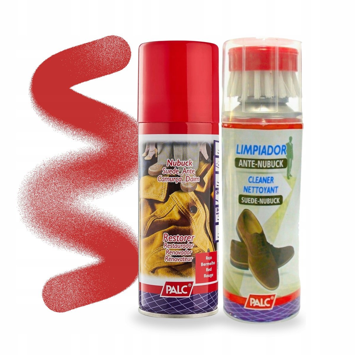 Pianka ze Szczotką i Czerwony Spray Renowator do Zamszu Palc Zestaw 2w1