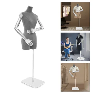 Manekin krawiecki kobieta manekin 120-210cm regulowana wysokość stojak na ubrania wyświetlacz odzieży (srebrny + szary) - Manekiny wystawowe - miniaturka - grafika 1