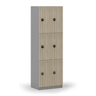 Szafki biurowe - Drewniana szafka skrytkowa, 6 schowków, zamek RFID, szary/dąb naturalny - miniaturka - grafika 1