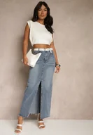 Spódnice - Niebieska Spódnica Jeansowa o Ołówkowym Kroju Zdobiona Rozcięciem Lisovira - miniaturka - grafika 1